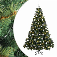vidaXL Konstgjord julgran med kulor 180 cm 300 LED-lampor Varmvit
