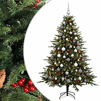 vidaXL Konstgjord julgran med julkulor 180 cm 300 LED-lampor Varmvit
