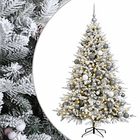 vidaXL Konstgjord julgran med julkulor 210 cm 300 LED-lampor Varmvit