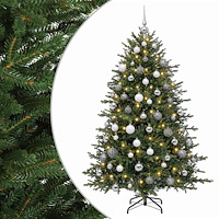 vidaXL Konstgjord julgran med julkulor 180 cm 300 LED-lampor Varmvit