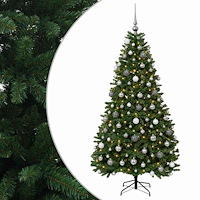 vidaXL Konstgjord julgran mellangrön med julgranskulor 240 cm
