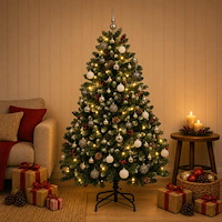 vidaXL Konstgjord julgran med kulor 180 cm 300 LED-lampor Varmvit