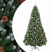 vidaXL Konstgjord julgran med kulor 210 cm 300 LED-lampor Varmvit