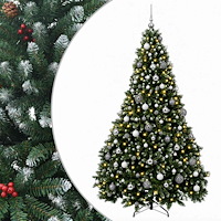 vidaXL Konstgjord julgran med kulor 210 cm 300 LED-lampor Varmvit