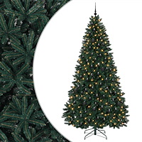 vidaXL Konstgjord julgran mörkgrön med julkulor 300 cm 300 LED-lampor