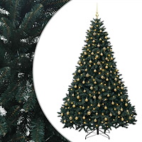 vidaXL Konstgjord julgran mörkgrön med julkulor 300 cm 300 LED-lampor