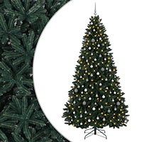 vidaXL Konstgjord julgran mörkgrön med julkulor 270 cm 300 LED-lampor