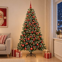 vidaXL Konstgjord julgran med julkulor 210 cm 300 LED-lampor Varmvit