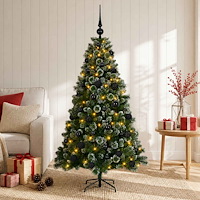 vidaXL Konstgjord julgran med julkulor 150 cm 150 LED-lampor Varmvit