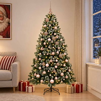 vidaXL Konstgjord julgran med julkulor 180 cm 300 LED-lampor Varmvit