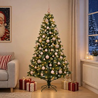 vidaXL Konstgjord julgran med kulor 210 cm 300 LED-lampor Varmvit