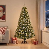 vidaXL Konstgjord julgran med kulor 210 cm 300 LED-lampor Varmvit