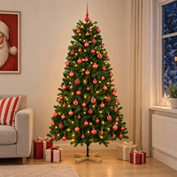 vidaXL Konstgjord julgran med julkulor 210 cm 300 LED-lampor Varmvit