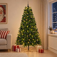 vidaXL Konstgjord julgran med julkulor 180 cm 300 LED-lampor Varmvit