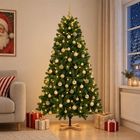 vidaXL Konstgjord julgran med julkulor 240 cm 300 LED-lampor Varmvit