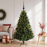vidaXL Konstgjord julgran med kulor 120 cm 150 LED-lampor Varmvit