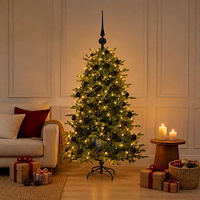 vidaXL Konstgjord julgran med julkulor 150 cm 150 LED-lampor Varmvit