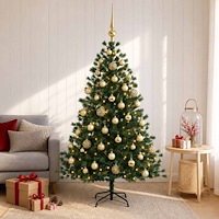 vidaXL Konstgjord julgran med julkulor 150 cm 150 LED-lampor Varmvit