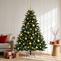 vidaXL Konstgjord julgran med julkulor 150 cm 150 LED-lampor Varmvit