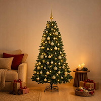 vidaXL Konstgjord julgran med kulor 120 cm 150 LED-lampor Varmvit