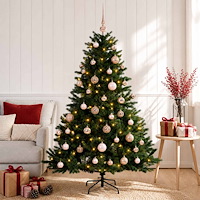 vidaXL Konstgjord julgran med julkulor 120 cm 150 LED-lampor Varmvit