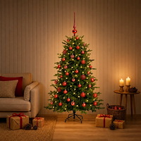 vidaXL Konstgjord julgran med julkulor 150 cm 150 LED-lampor Varmvit
