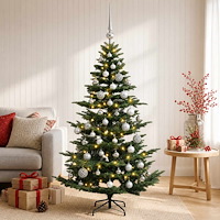 vidaXL Konstgjord julgran med julkulor 150 cm 150 LED-lampor Varmvit