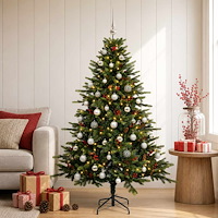 vidaXL Konstgjord julgran med julkulor 150 cm 150 LED-lampor Varmvit