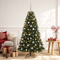 vidaXL Konstgjord julgran med kulor 120 cm 150 LED-lampor Varmvit