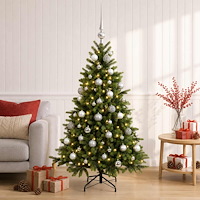 vidaXL Konstgjord julgran med julkulor 150 cm 150 LED-lampor Varmvit
