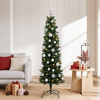 vidaXL Smal konstgjord julgran med julkulor 120 cm 150 LED-lampor