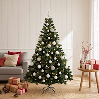 vidaXL Konstgjord julgran med kulor 150 cm 150 LED-lampor Varmvit