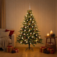 vidaXL Konstgjord julgran med julkulor 120 cm 150 LED-lampor Varmvit