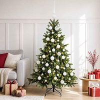 vidaXL Konstgjord julgran med julkulor 120 cm 150 LED-lampor Varmvit