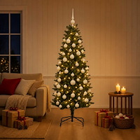 vidaXL Konstgjord julgran med kulor 120 cm 150 LED-lampor Varmvit
