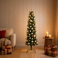 vidaXL Smal konstgjord julgran med julkulor 120 cm 150 LED-lampor