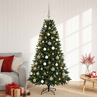vidaXL Konstgjord julgran med kulor 120 cm 150 LED-lampor Varmvit