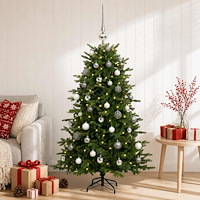 vidaXL Konstgjord julgran med julkulor 150 cm 150 LED-lampor Varmvit