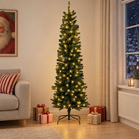 vidaXL Konstgjort smalt julträd 210 cm 300 LED-lampor Varmvit