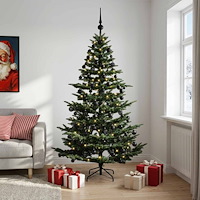 vidaXL Konstgjord julgran med julkulor 210 cm 300 LED-lampor Varmvit