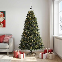 vidaXL Konstgjord julgran med kulor 210 cm 300 LED-lampor Varmvit