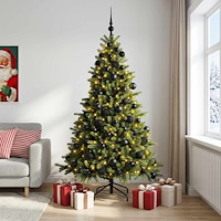 vidaXL Konstgjord julgran med julkulor 240 cm 300 LED-lampor Varmvit