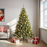 vidaXL Konstgjord julgran med julkulor 180 cm 300 LED-lampor Varmvit