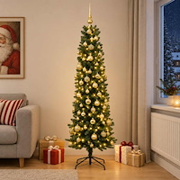 vidaXL Smal konstgjord julgran med julkulor 210 cm 300 LED-lampor