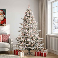 vidaXL Konstgjord julgran med julkulor 210 cm 300 LED-lampor Varmvit