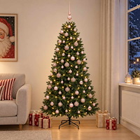 vidaXL Konstgjord julgran med julkulor 210 cm 300 LED-lampor Varmvit