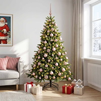 vidaXL Konstgjord julgran med julkulor 240 cm 300 LED-lampor Varmvit