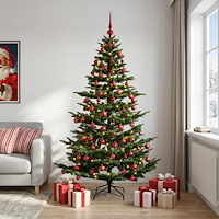 vidaXL Konstgjord julgran med julkulor 210 cm 300 LED-lampor Varmvit
