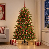 vidaXL Konstgjord julgran med julkulor 210 cm 300 LED-lampor Varmvit