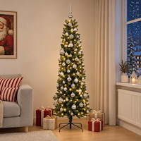 vidaXL Smal konstgjord julgran med julkulor 210 cm 300 LED-lampor